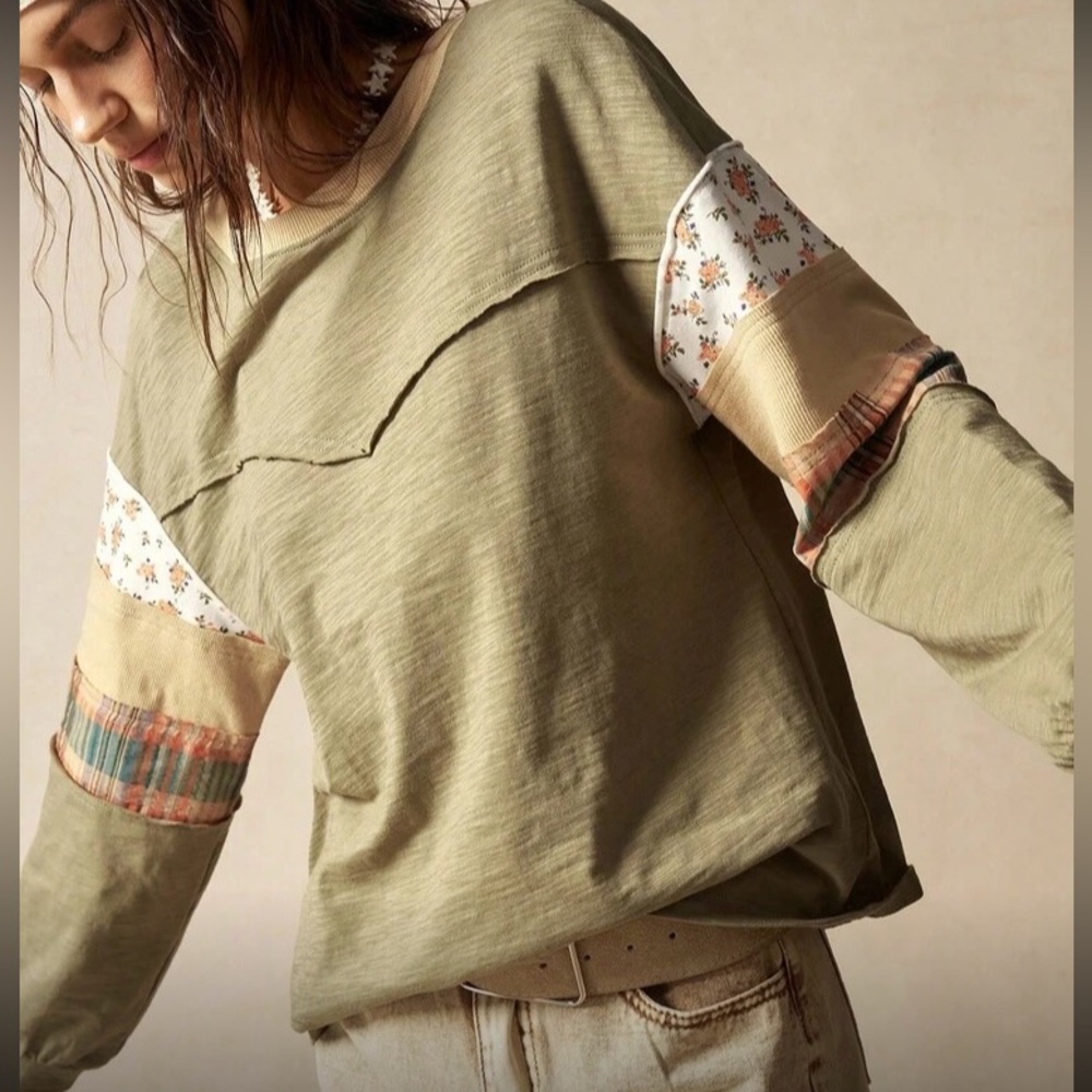 Olive Patchwork Long Sleeve Top - image 6